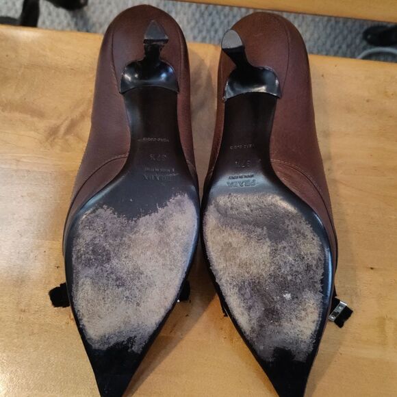 Prada size 37.5 brown and black authenticated kitten heels Made in Italy - Picture 14 of 16